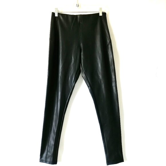 NWT Nordstrom Womens Black Mid Rise Elastic Waist Leather Legging Size Medium - Picture 1 of 7